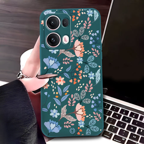 Oppo Reno 13 Pro  Cover - Dark Green - D1 - ONation Floral Series - HQ Liquid Silicone Soft Case