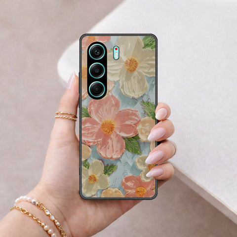 Tecno Camon 40 Cover - Floral Series - Design 16 - Cyan & Pink - HQ Premium Shine Durable Shatterproof Case