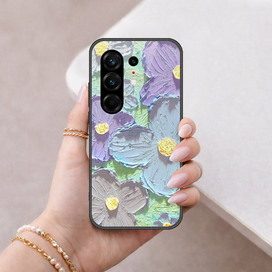 Tecno Camon 50 Ultra Cover - Floral Series - Design 1 - Purple & Aqua - HQ Ultra Shine Premium Infinity Glass Soft Silicon Borders Case