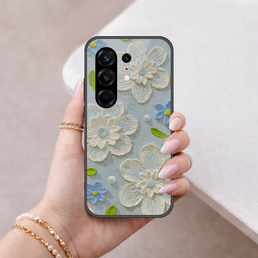 Tecno Camon 50 Ultra Cover - Floral Series - Design 3 - Sky Blue - HQ Ultra Shine Premium Infinity Glass Soft Silicon Borders Case