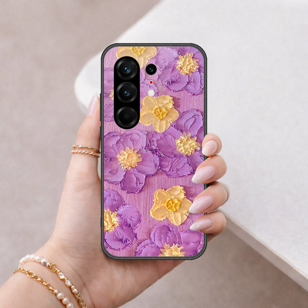 Tecno Camon 50 Pro 5G Cover - Floral Series - Design 8 - Purple & Yellow - HQ Ultra Shine Premium Infinity Glass Soft Silicon Borders Case