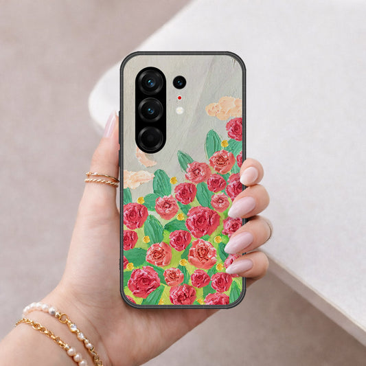 Tecno Camon 50 Ultra Cover - Floral Series - Design 10 - Red & Green - HQ Ultra Shine Premium Infinity Glass Soft Silicon Borders Case