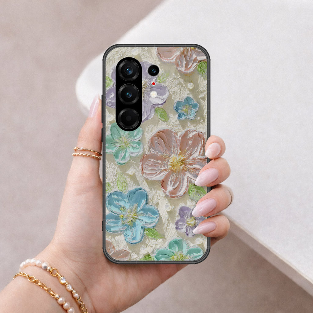 Tecno Camon 50 Ultra Cover - Floral Series - Design 14 - Blue & Purple - HQ Ultra Shine Premium Infinity Glass Soft Silicon Borders Case