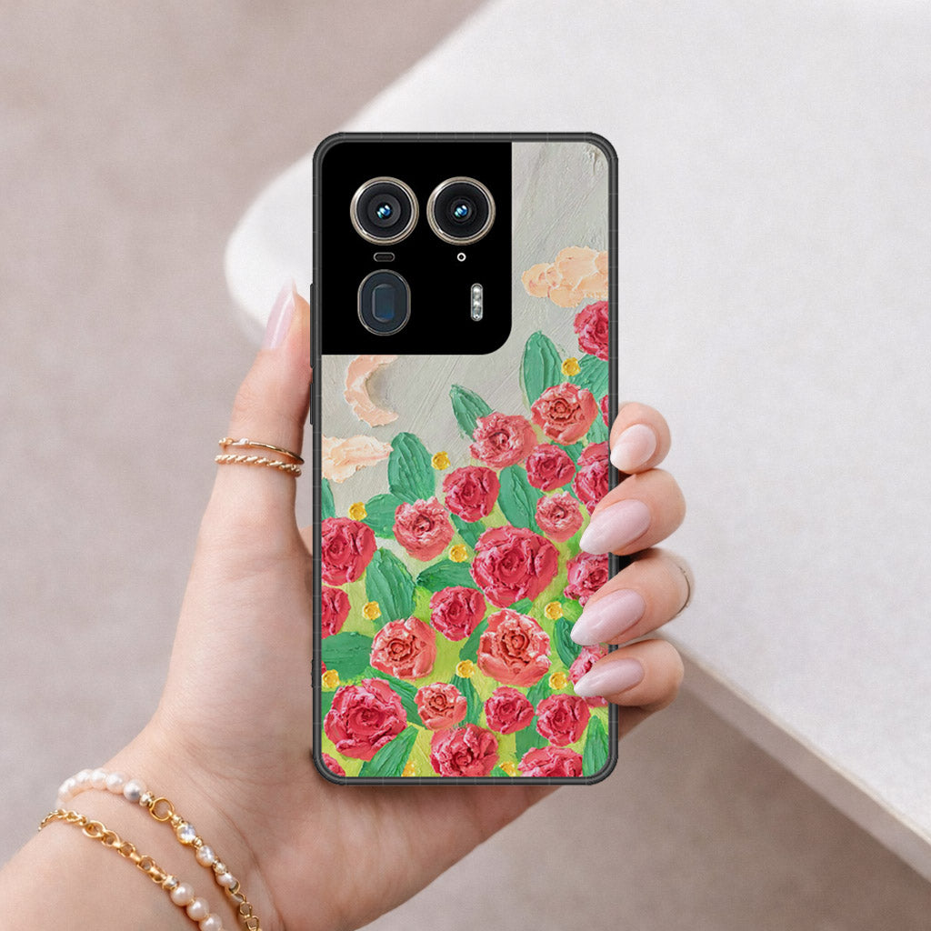 Motorola Edge 50 Ultra Cover - Floral Series - Design 10 - Red & Green - HQ Premium Shine Durable Shatterproof Case