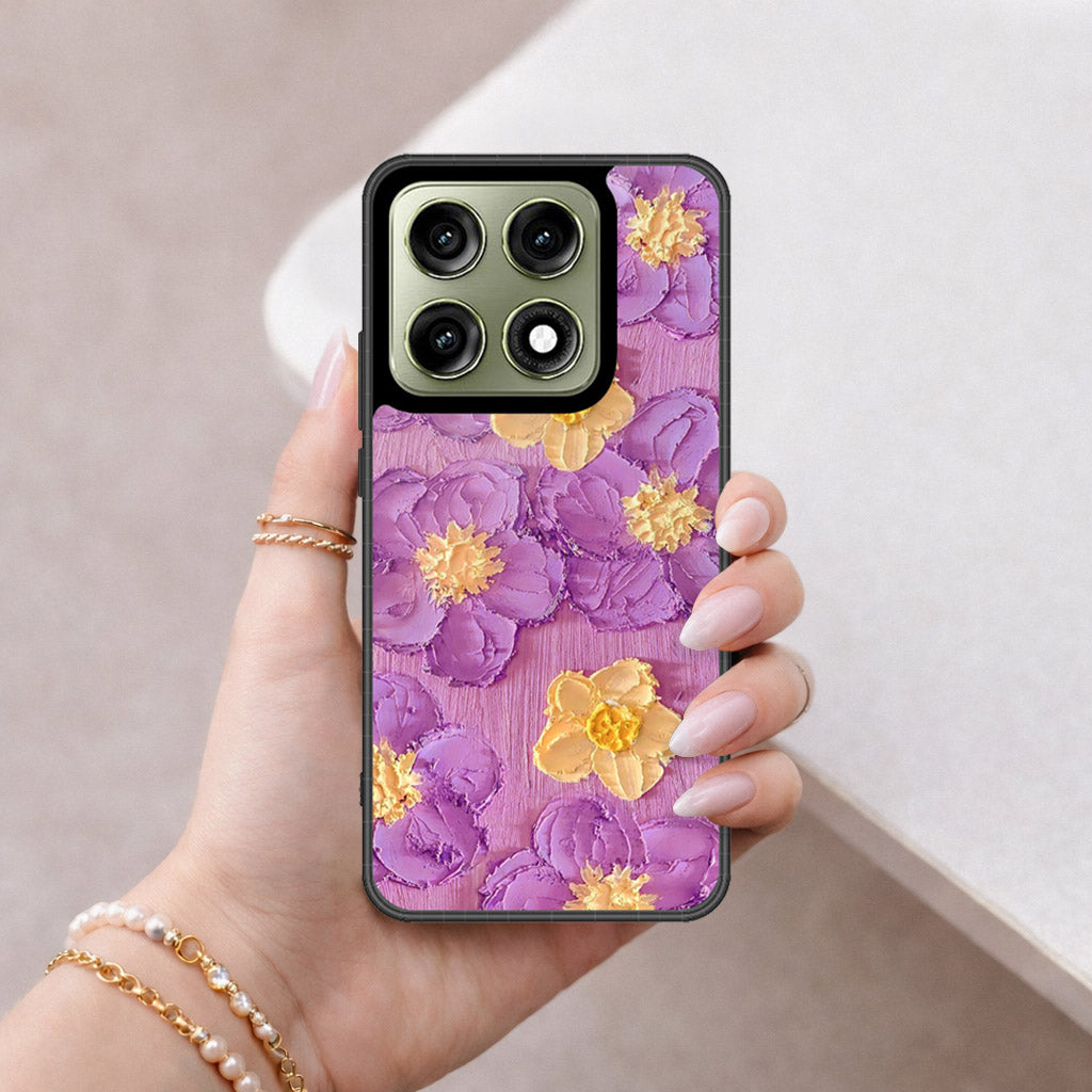 Motorola Edge 70 Pro Plus Cover - Floral Series - Design 8 - Purple & Yellow - HQ Ultra Shine Premium Infinity Glass Soft Silicon Borders Case