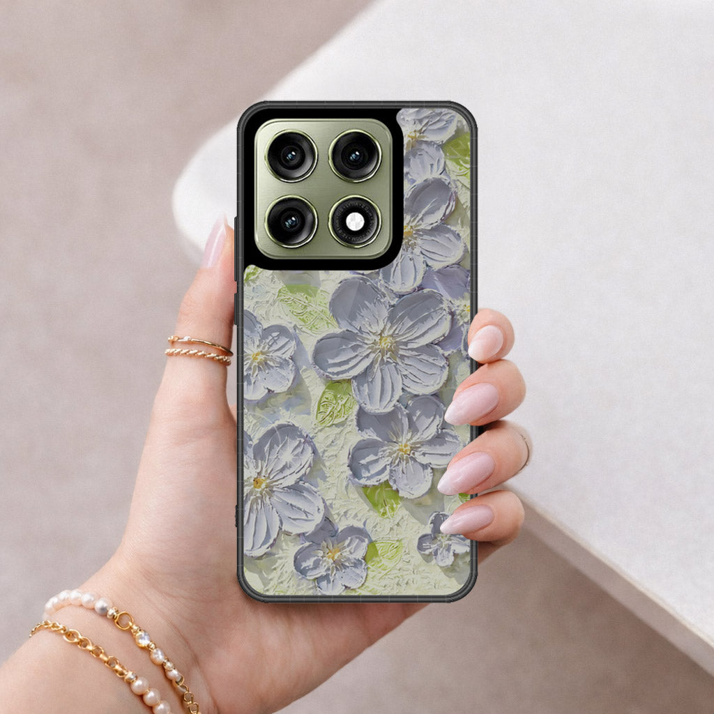 Motorola Edge 70 Pro Cover - Floral Series - Design 12 - Grey & Green - HQ Ultra Shine Premium Infinity Glass Soft Silicon Borders Case