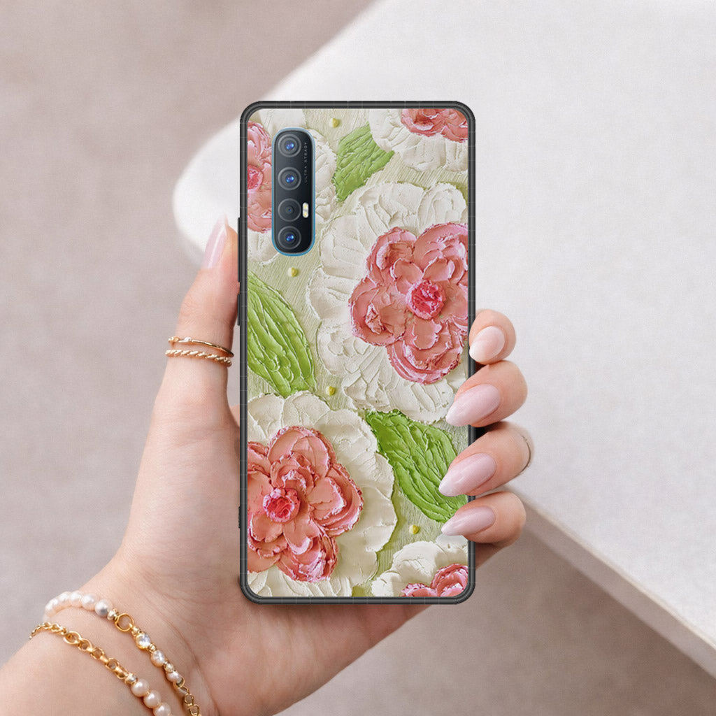 Oppo Find X2 Neo Cover - Floral Series - Design 13 - Offwhite & Green - HQ Premium Shine Durable Shatterproof Case
