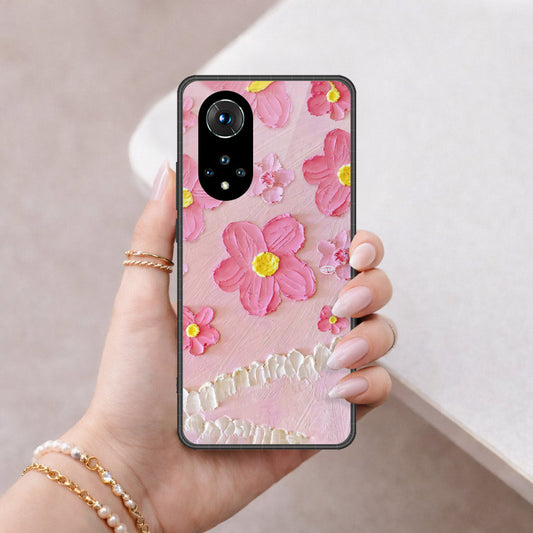 Honor 50 Cover - Floral Series - Design 2 - Pink - HQ Ultra Shine Premium Infinity Glass Soft Silicon Borders Case