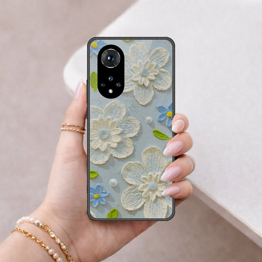 Honor 50 Cover - Floral Series - Design 3 - Sky Blue - HQ Ultra Shine Premium Infinity Glass Soft Silicon Borders Case