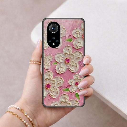 Honor 50 Cover - Floral Series - Design 5 - Pink & White - HQ Ultra Shine Premium Infinity Glass Soft Silicon Borders Case