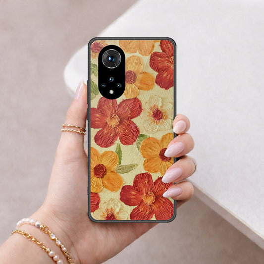 Honor 50 Cover - Floral Series - Design 6 - Red & Orange - HQ Ultra Shine Premium Infinity Glass Soft Silicon Borders Case