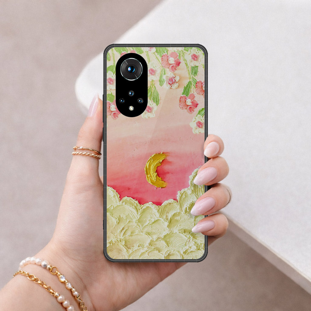 Huawei Nova 9 Cover - Floral Series - Design 7 - Pink & Yellow - HQ Ultra Shine Premium Infinity Glass Soft Silicon Borders Case