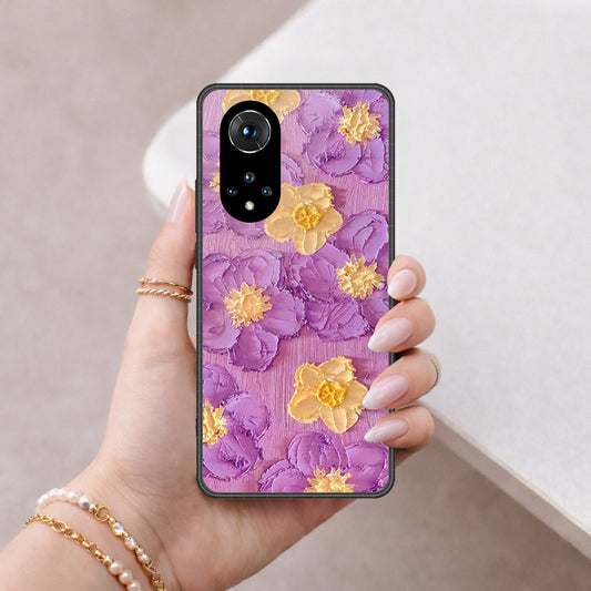 Honor 50 Cover - Floral Series - Design 8 - Purple & Yellow - HQ Ultra Shine Premium Infinity Glass Soft Silicon Borders Case