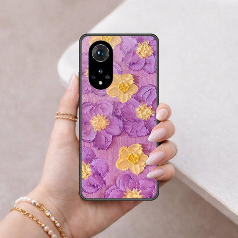 Huawei Nova 9 Cover - Floral Series - Design 8 - Purple & Yellow - HQ Ultra Shine Premium Infinity Glass Soft Silicon Borders Case