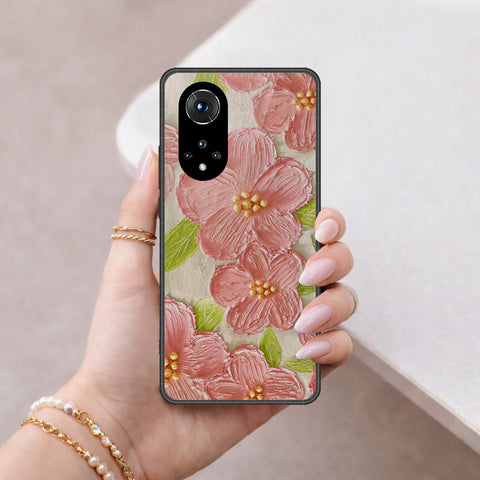 Huawei Nova 9 Cover - Floral Series - Design 9 - Pink & Green - HQ Ultra Shine Premium Infinity Glass Soft Silicon Borders Case
