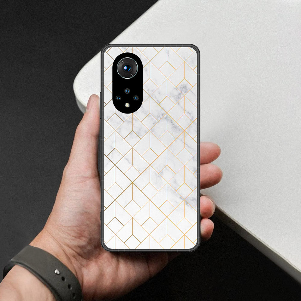 Honor 50 Cover - White Marble Series 2 - HQ Ultra Shine Premium Infinity Glass Soft Silicon Borders Case