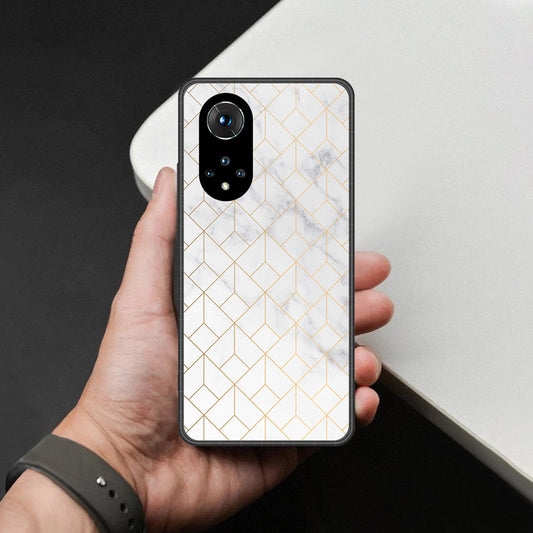 Honor 50 Cover - White Marble Series 2 - HQ Ultra Shine Premium Infinity Glass Soft Silicon Borders Case