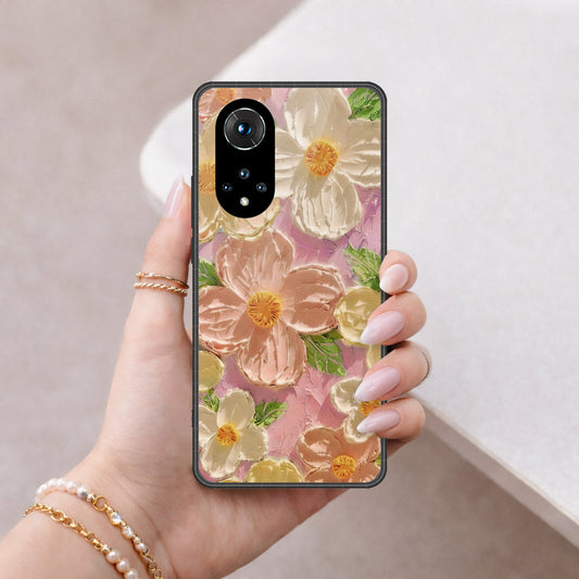 Honor 50 Cover - Floral Series - Design 11 - White & Green - HQ Ultra Shine Premium Infinity Glass Soft Silicon Borders Case