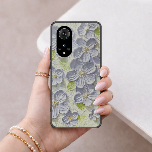 Honor 50 Cover - Floral Series - Design 12 - Grey & Green - HQ Ultra Shine Premium Infinity Glass Soft Silicon Borders Case