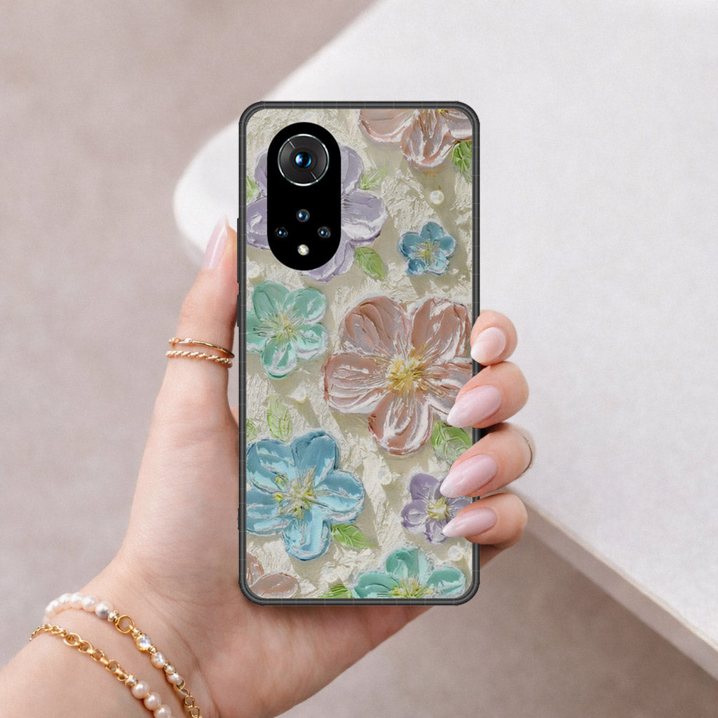 Huawei Nova 9 Cover - Floral Series - Design 14 - Blue & Purple - HQ Ultra Shine Premium Infinity Glass Soft Silicon Borders Case
