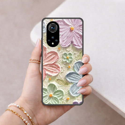Honor 50 Cover - Floral Series - Design 15 - Blue & Green - HQ Ultra Shine Premium Infinity Glass Soft Silicon Borders Case
