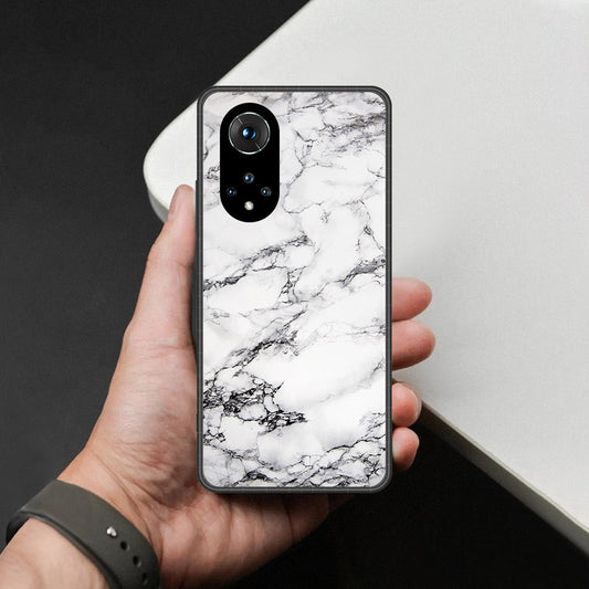 Honor 50 Cover - White Marble Series - HQ Ultra Shine Premium Infinity Glass Soft Silicon Borders Case