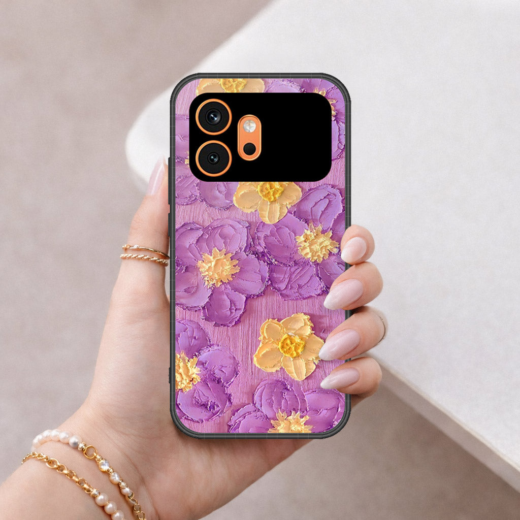 Honor 600 Cover - Floral Series - Design 8 - Purple & Yellow - HQ Premium Shine Durable Shatterproof Case