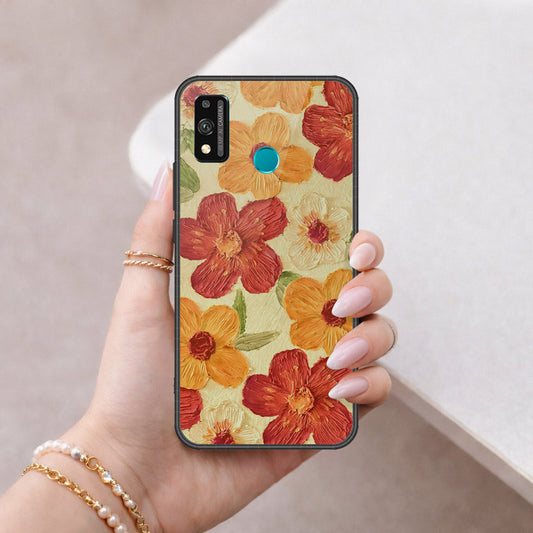 Honor 9X Lite Cover - Floral Series - Design 6 - Red & Orange - HQ Ultra Shine Premium Infinity Glass Soft Silicon Borders Case