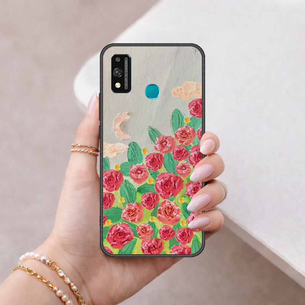 Honor 9X Lite Cover - Floral Series - Design 10 - Red & Green - HQ Ultra Shine Premium Infinity Glass Soft Silicon Borders Case