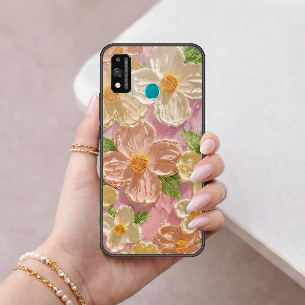 Honor 9X Lite Cover - Floral Series - Design 11 - White & Green - HQ Ultra Shine Premium Infinity Glass Soft Silicon Borders Case