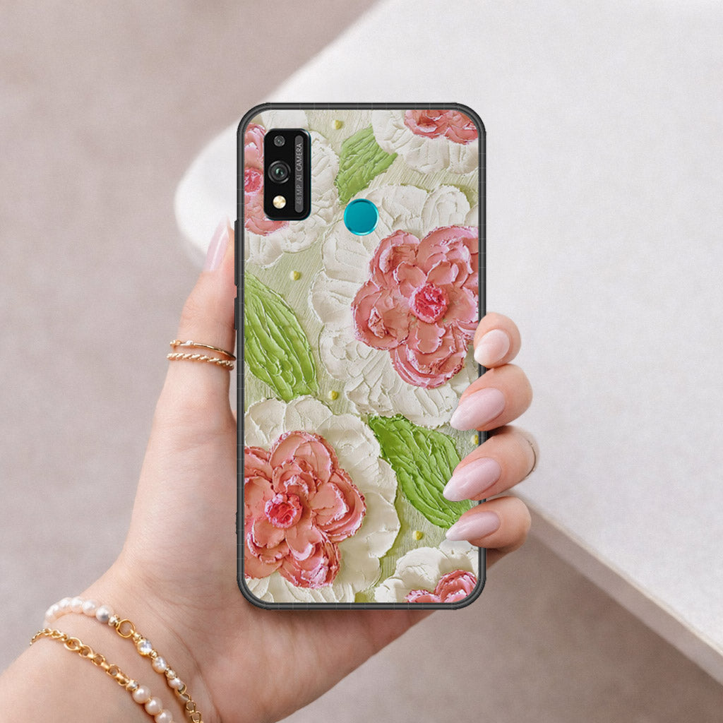 Honor 9X Lite Cover - Floral Series - Design 13 - Offwhite & Green - HQ Ultra Shine Premium Infinity Glass Soft Silicon Borders Case