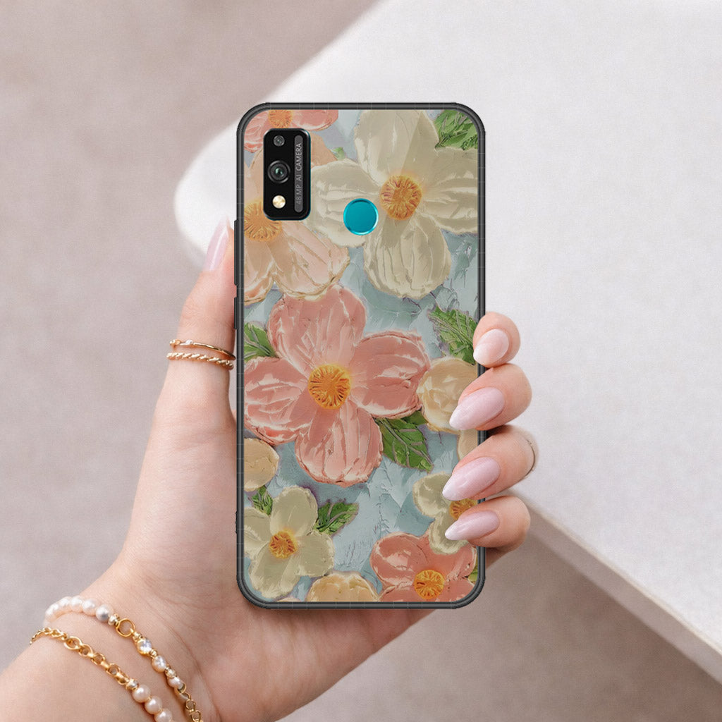 Honor 9X Lite Cover - Floral Series - Design 16 - Cyan & Pink - HQ Ultra Shine Premium Infinity Glass Soft Silicon Borders Case