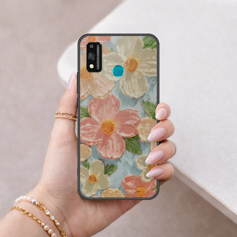 Honor 9X Lite Cover - Floral Series - Design 16 - Cyan & Pink - HQ Ultra Shine Premium Infinity Glass Soft Silicon Borders Case