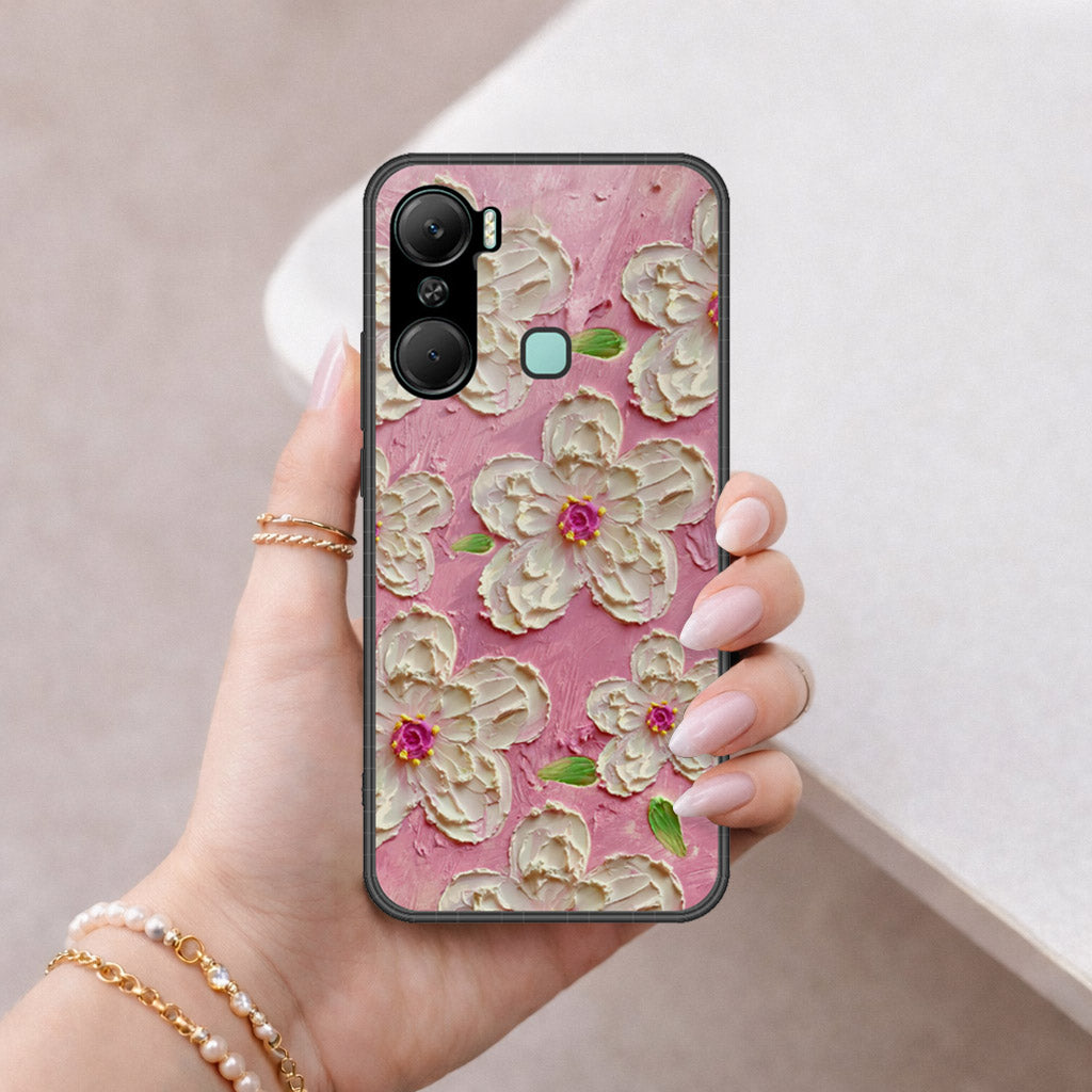 Infinix Hot 12 Pro Cover - Floral Series - Design 5 - Pink & White - HQ Premium Shine Durable Shatterproof Case