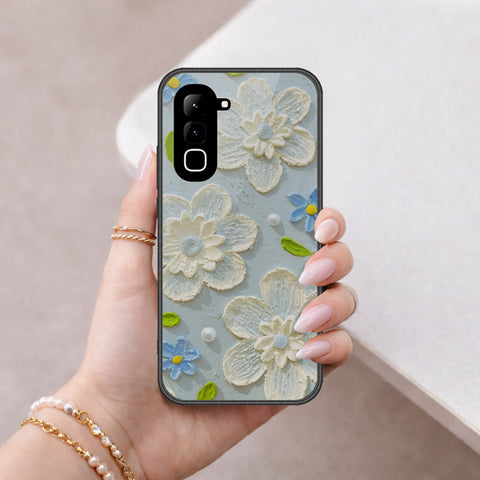 Infinix Hot 70 Cover - Floral Series - Design 3 - Sky Blue - HQ Ultra Shine Premium Infinity Glass Soft Silicon Borders Case