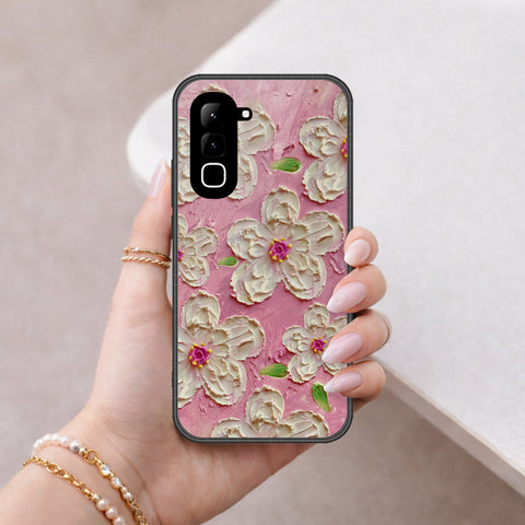 Infinix Hot 70 Cover - Floral Series - Design 5 - Pink & White - HQ Ultra Shine Premium Infinity Glass Soft Silicon Borders Case