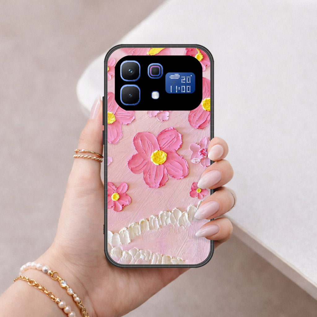 Infinix Note 60 Cover - Floral Series - Design 2 - Pink - HQ Ultra Shine Premium Infinity Glass Soft Silicon Borders Case