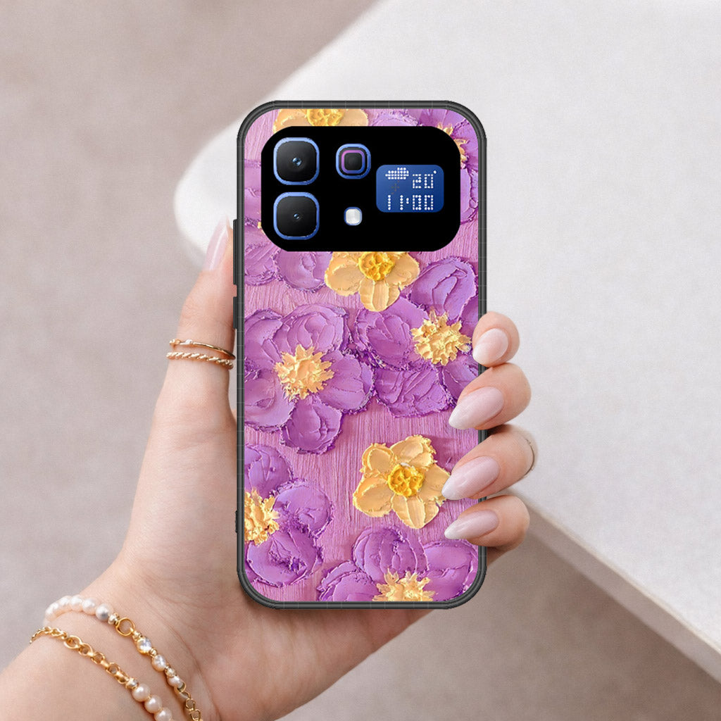 Infinix Note 60 Pro Cover - Floral Series - Design 8 - Purple & Yellow - HQ Ultra Shine Premium Infinity Glass Soft Silicon Borders Case