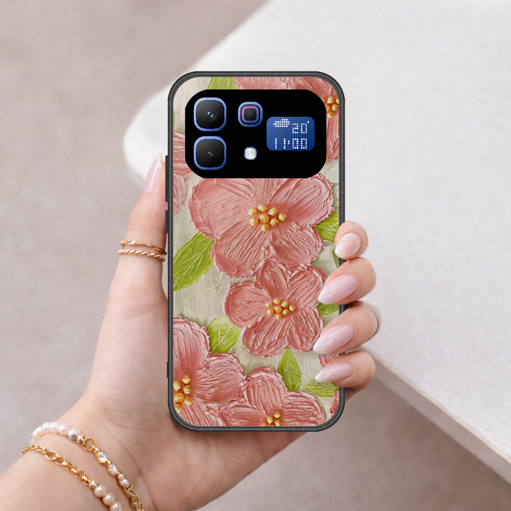 Infinix Note 60 Cover - Floral Series - Design 9 - Pink & Green - HQ Ultra Shine Premium Infinity Glass Soft Silicon Borders Case