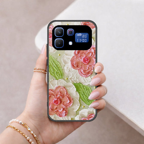 Infinix Note 60 Cover - Floral Series - Design 13 - Offwhite & Green - HQ Ultra Shine Premium Infinity Glass Soft Silicon Borders Case