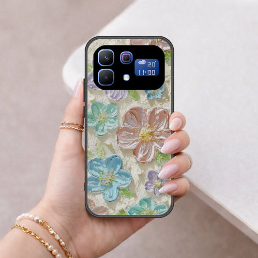 Infinix Note 60 Pro Cover - Floral Series - Design 14 - Blue & Purple - HQ Ultra Shine Premium Infinity Glass Soft Silicon Borders Case