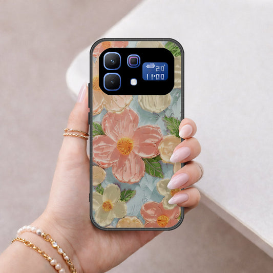Infinix Note 60 Pro Cover - Floral Series - Design 16 - Cyan & Pink - HQ Ultra Shine Premium Infinity Glass Soft Silicon Borders Case