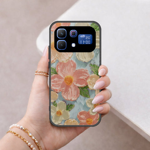Infinix Note 60 Cover - Floral Series - Design 16 - Cyan & Pink - HQ Ultra Shine Premium Infinity Glass Soft Silicon Borders Case