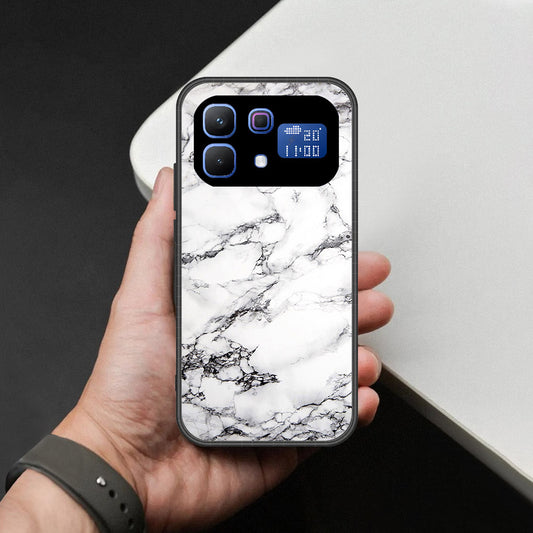 Infinix Note 60 Pro Cover - White Marble Series - HQ Ultra Shine Premium Infinity Glass Soft Silicon Borders Case