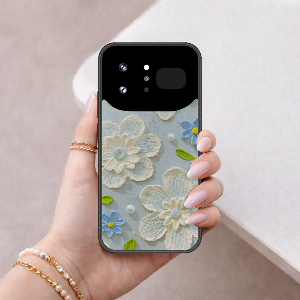 Infinix Note 60 Ultra Cover - Floral Series - Design 3 - Sky Blue - HQ Ultra Shine Premium Infinity Glass Soft Silicon Borders Case