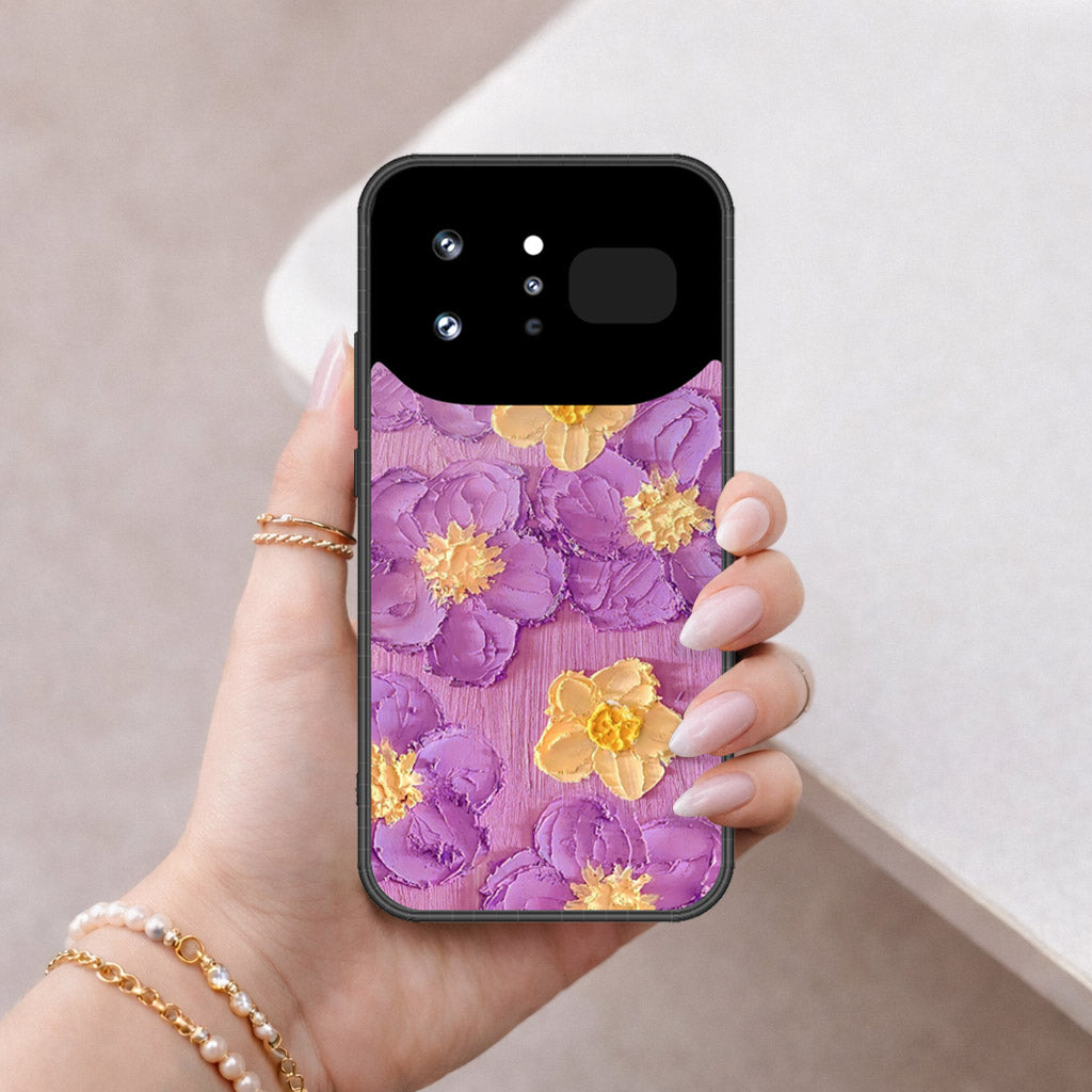 Infinix Note 60 Ultra Cover - Floral Series - Design 8 - Purple & Yellow - HQ Ultra Shine Premium Infinity Glass Soft Silicon Borders Case