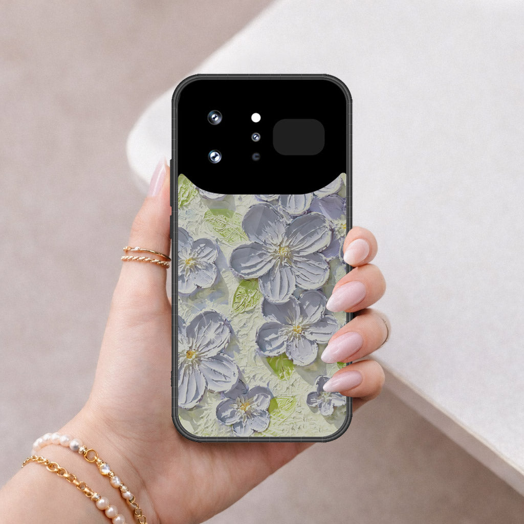 Infinix Note 60 Ultra Cover - Floral Series - Design 12 - Grey & Green - HQ Ultra Shine Premium Infinity Glass Soft Silicon Borders Case