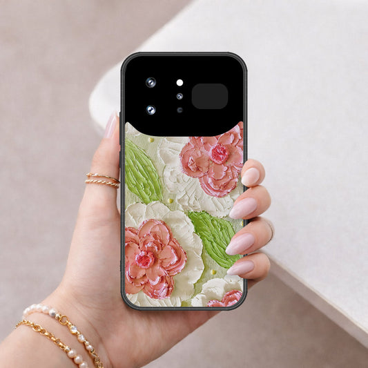 Infinix Note 60 Ultra Cover - Floral Series - Design 13 - Offwhite & Green - HQ Ultra Shine Premium Infinity Glass Soft Silicon Borders Case
