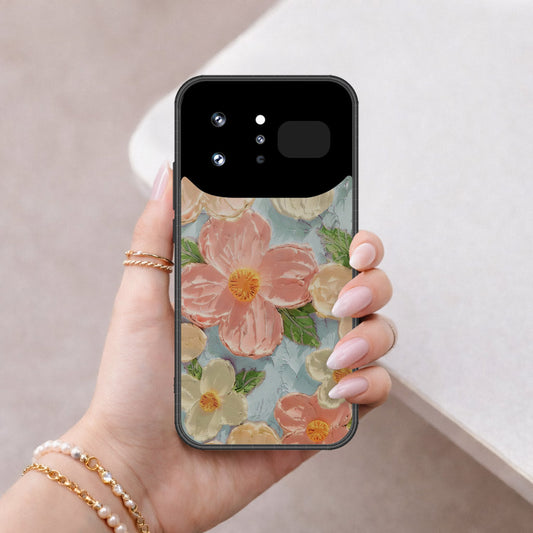 Infinix Note 60 Ultra Cover - Floral Series - Design 16 - Cyan & Pink - HQ Ultra Shine Premium Infinity Glass Soft Silicon Borders Case