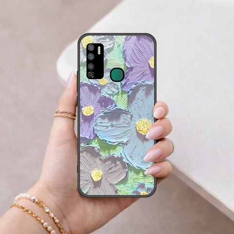 Infinix Note 7 Lite Cover - Floral Series - Design 1 - Purple & Aqua - HQ Ultra Shine Premium Infinity Glass Soft Silicon Borders Case